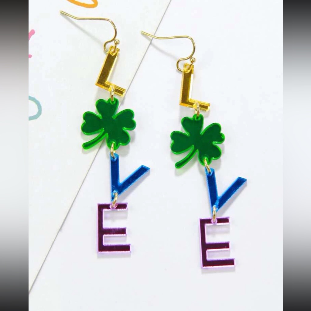 Awesome Colorful Metallic Love Tassel 4 Leaf Clover Drop Earrings 30$